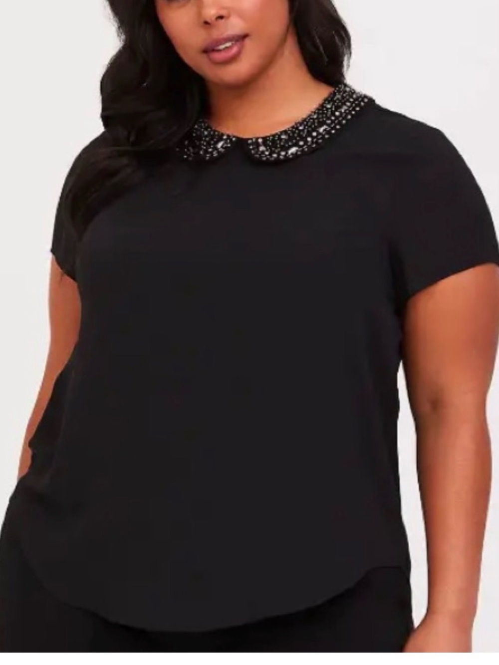 torrid Black Short-Sleeve Top with Beaded Peter Pan Collar